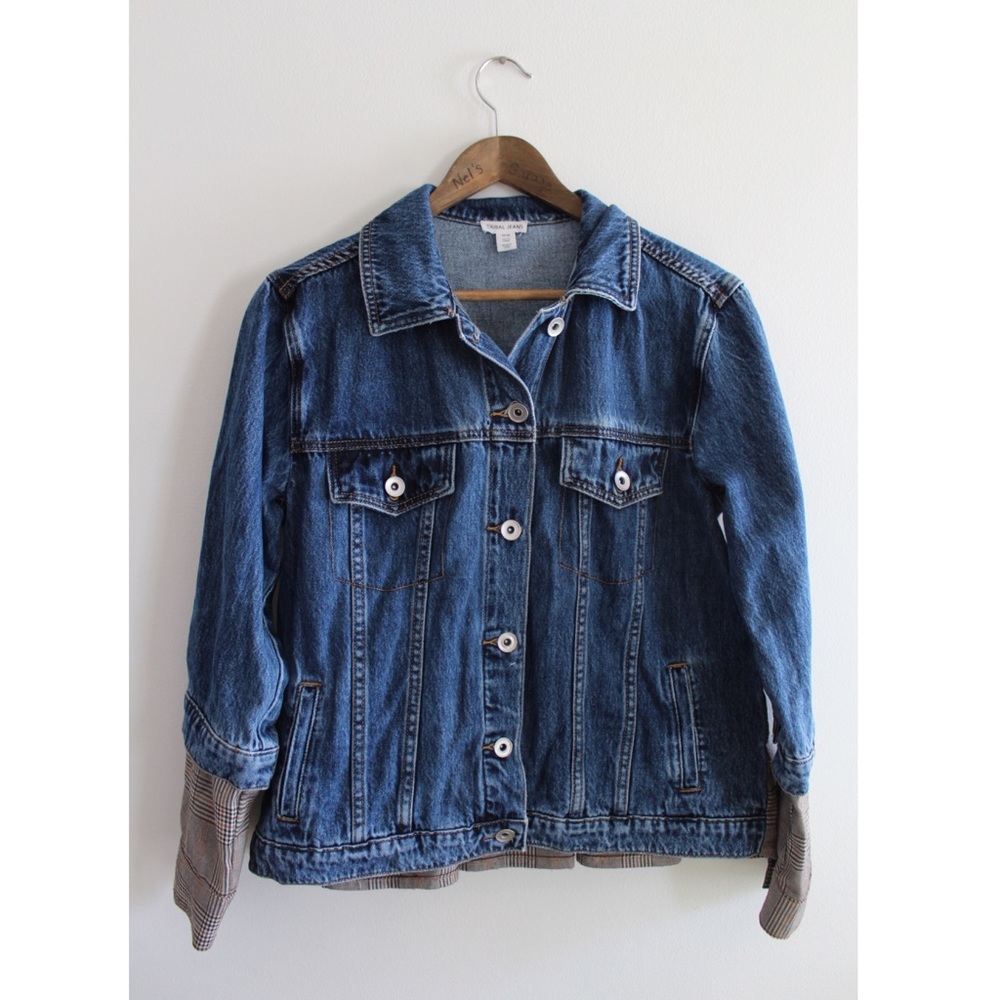 Vintage Mixed Pattern Houndstooth and Denim Jacket Medium
